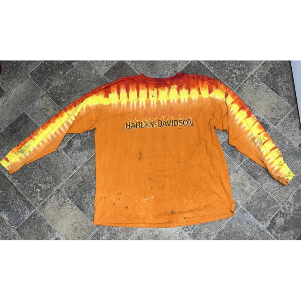 Harley Davidson flame distressed long sleeve short